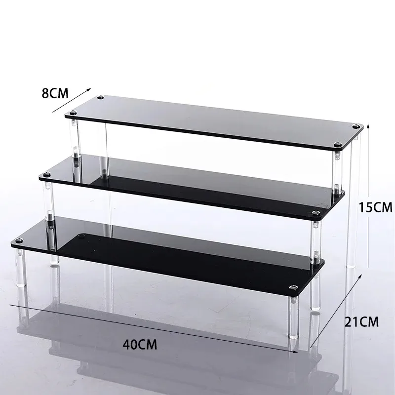 Black 1-5 Tier Acrylic Display Stand Clear Display Riser Rack for Cupcake Perfume Doll Décor Organizer Amiibo Funko POP Figures