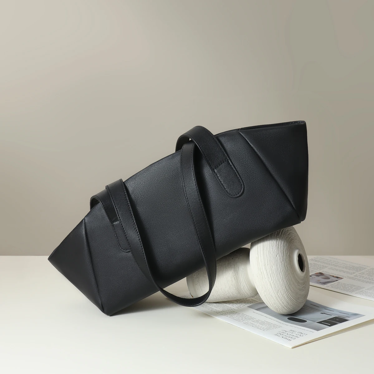 حقيبة برعم بسيطة، حقيبة تحت الإبط، حقيبة كتف جديدة من جلد البقر ذات سعة كبيرة للتنقل من الطبقة الأولى #3