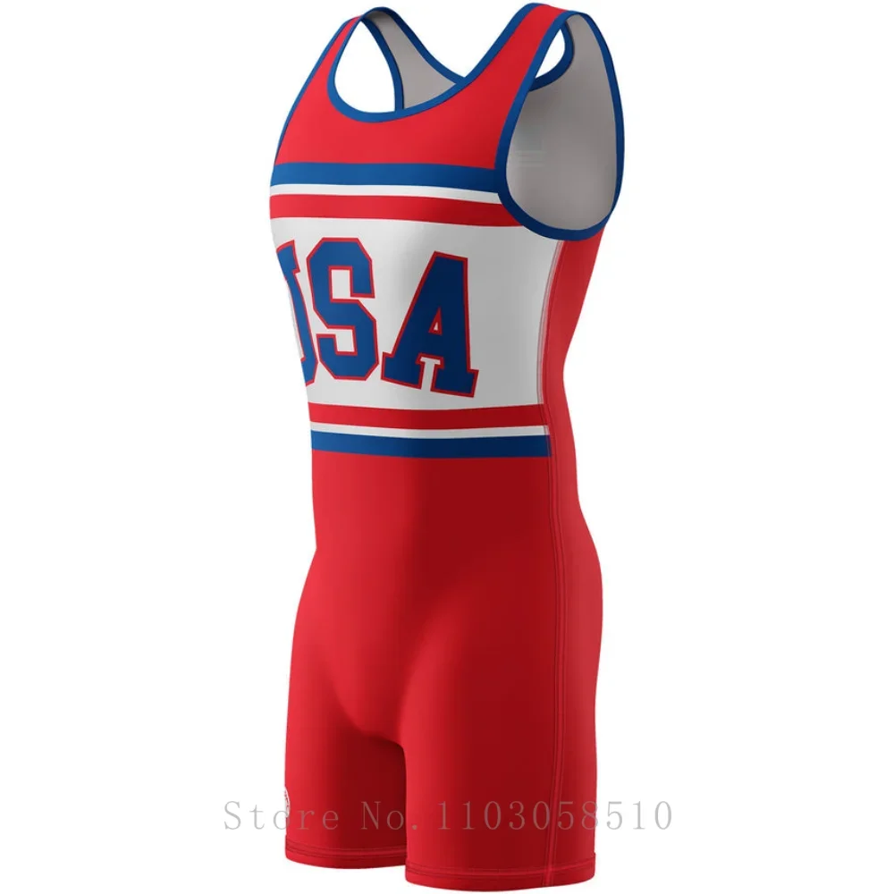 USA WrestlingMart Freestyle Wrestling Suit Men Professional Competition Training OnePiece Weightlifting Clothes Free Style Bouts