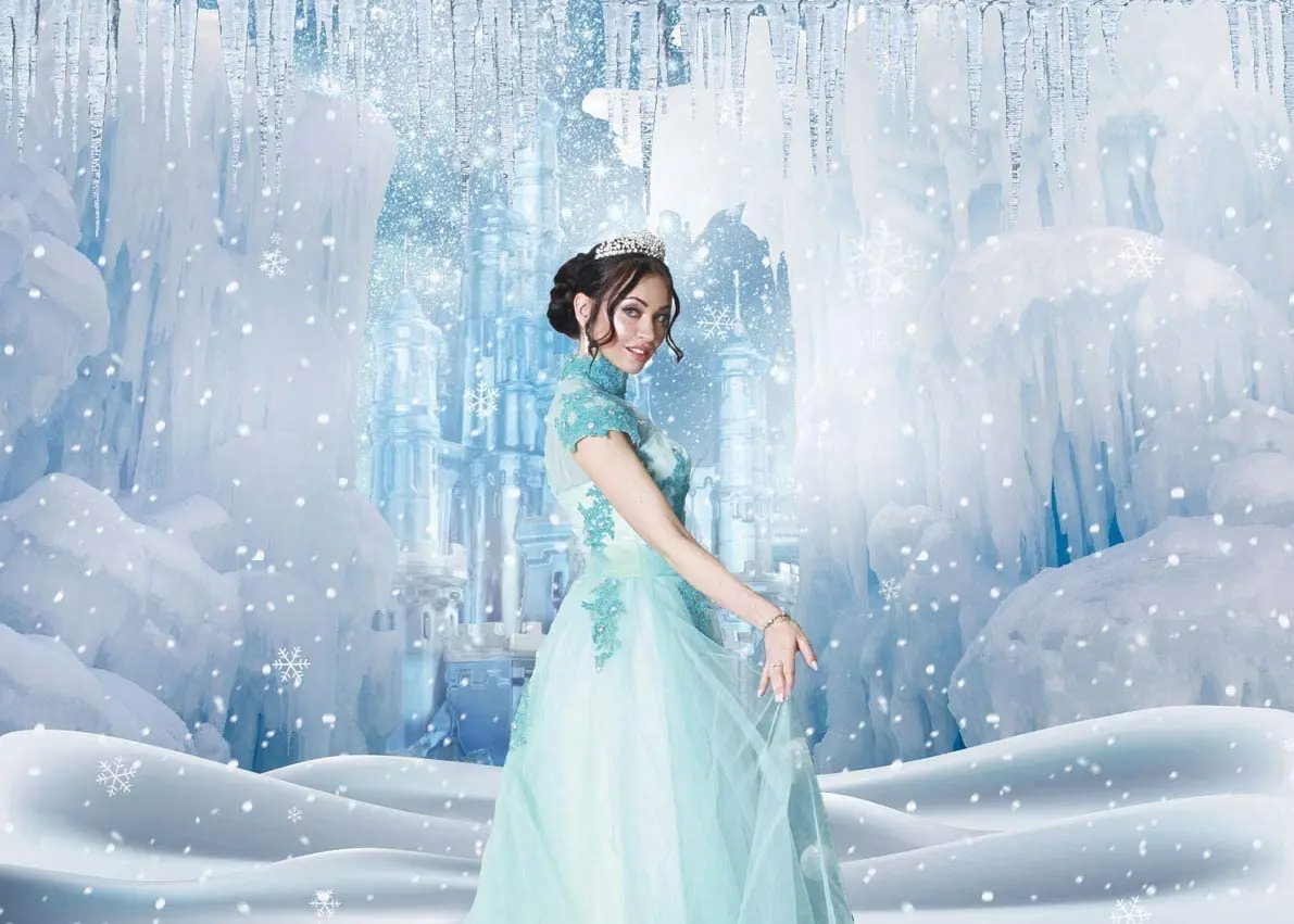 Winter Wonderland Ice Castle Photography Backdrop White Snow Frozen Landscape Background Fairytale Princess Girl Baby Kids Party