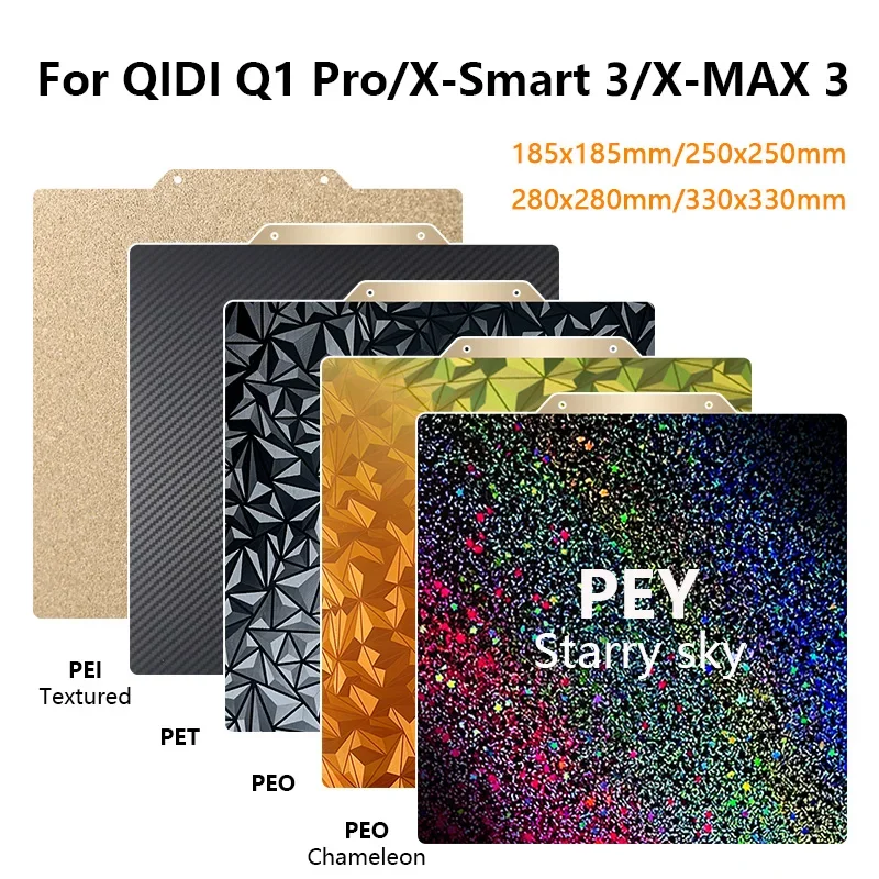 For QIDI Q1 Pro/X-Smart 3/X-MAX 3 PEI Build Plate 185/250/280/330mm Double Sided PEY PEO Chameleon Sheet Magnetic Bed