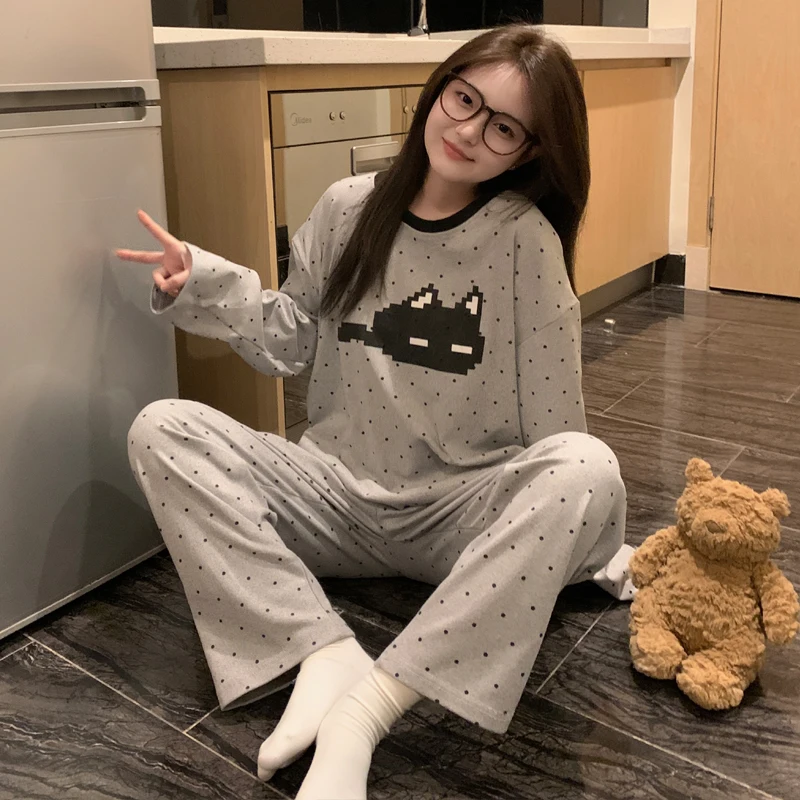 

Комплекты пижам Kawaii для женщин: облегающие, с принтом персонажей, в европейском стиле, с карманами, без морщин, с круглым вырезом, с коротким рукавом, длиной до щиколотки, осенние, в стиле Ins