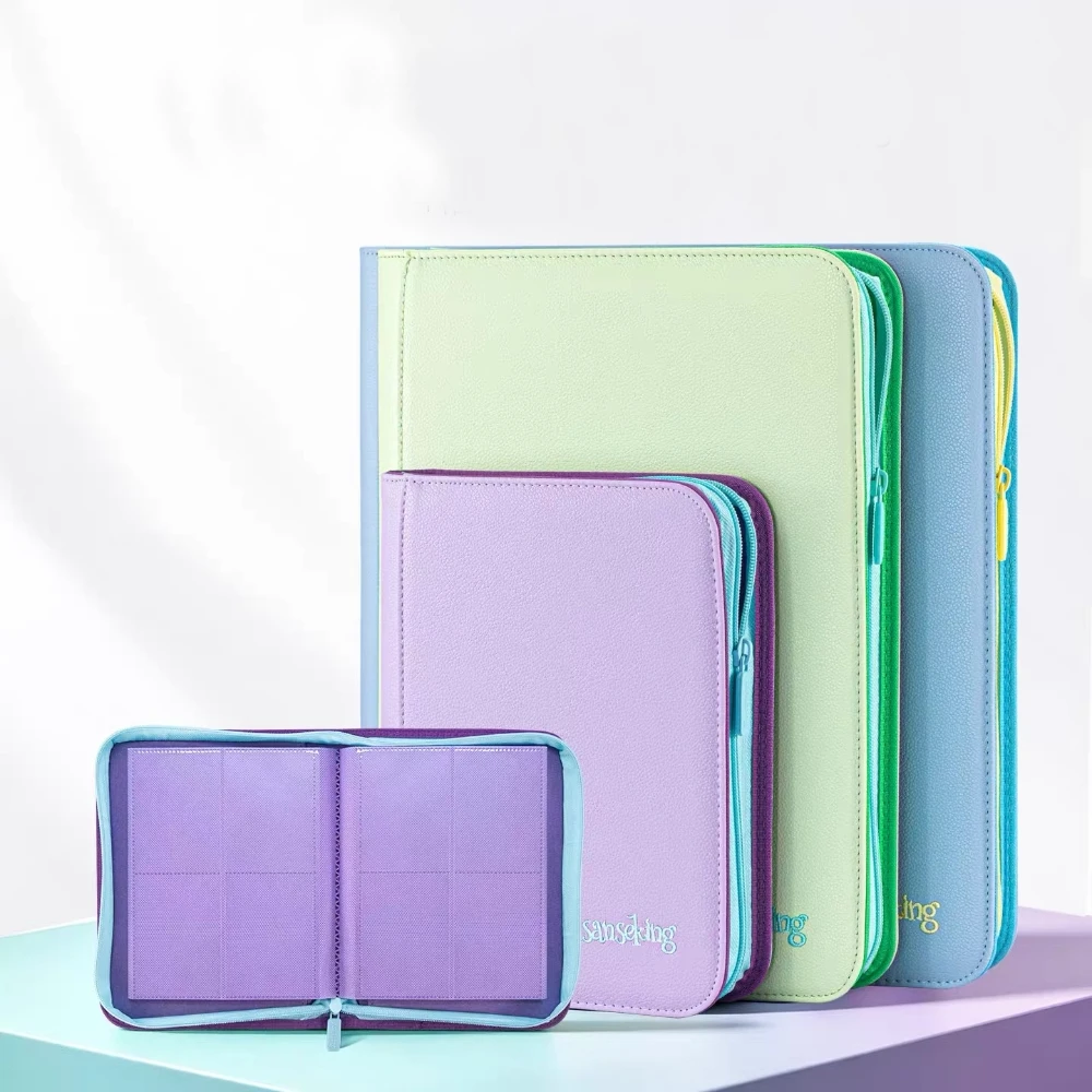 Sanseking PU Leather Zipper Card Binder 4/9/12 Pocket Trading Card Album Embroidery Log for Pokemon TCG Sports Cards