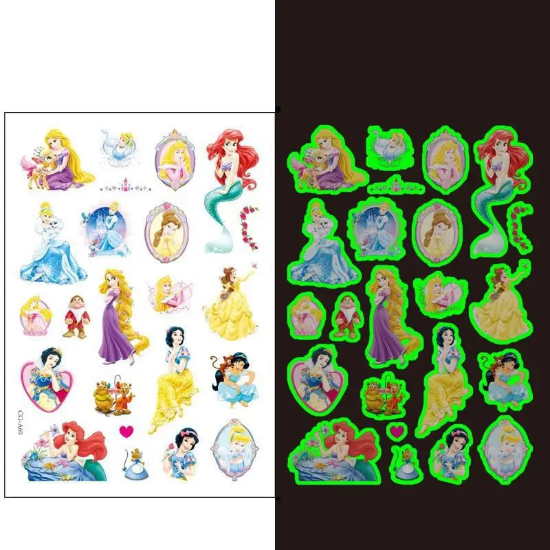 Disney Princess Luminous Tattoo Sticker, desenhos animados, congelado, Anna, braço, rosto, brilhante, crianças, corpo, 1pc