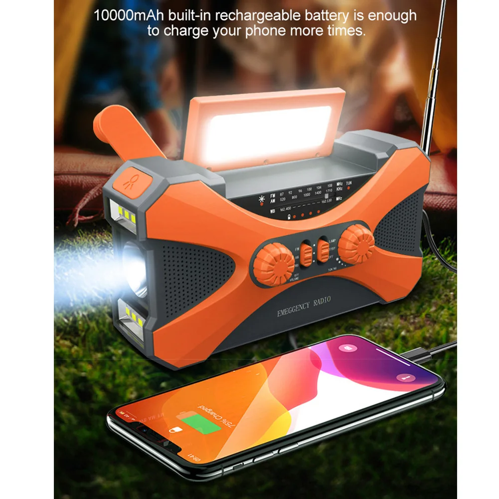 10000mAh Multifunctional Radio Hand Crank Solar USB Charging FM AM WB NOAA Weather Radio LED Flashlight Torch Power