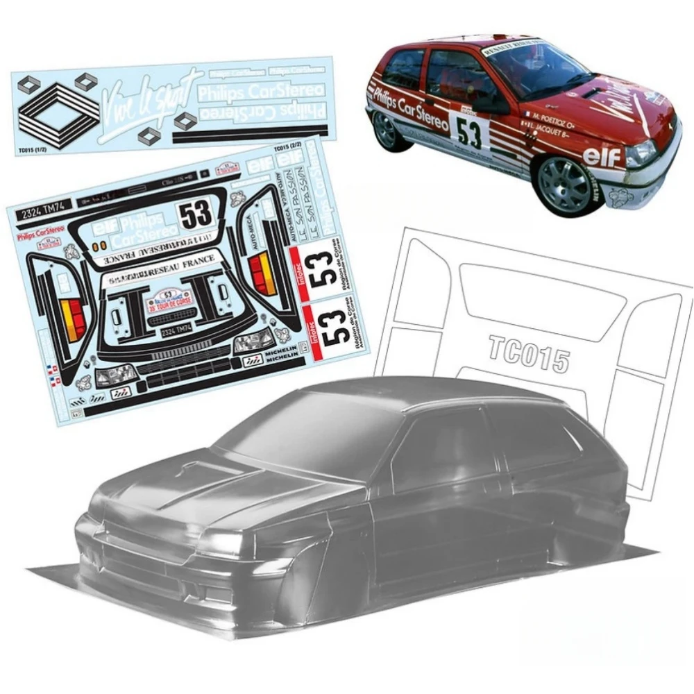 TC015 1/10 Renaut Clio Clear Lexan Car Body shell 190mm for RC Drift Chassis Tamiya tt01 tt02 Kyosho Yokomo 3Racing