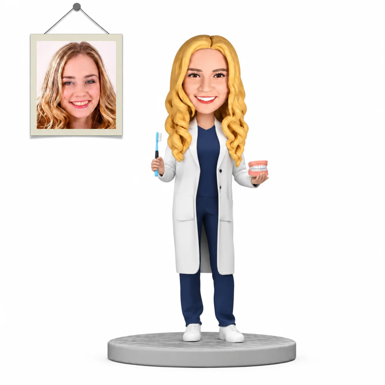 Custom Female Physician Bobblehead in White Coat Personalized Doctor Figurine from Photo Graduation Gift