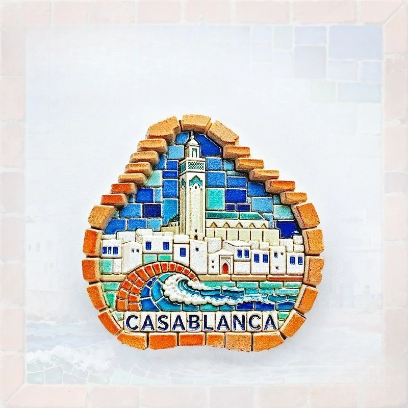 Casablanca Brick Fridge Magnet - Striking 3D Moroccan Coast Souvenir Unique North African Gift for Travel & Mediterranean Decor