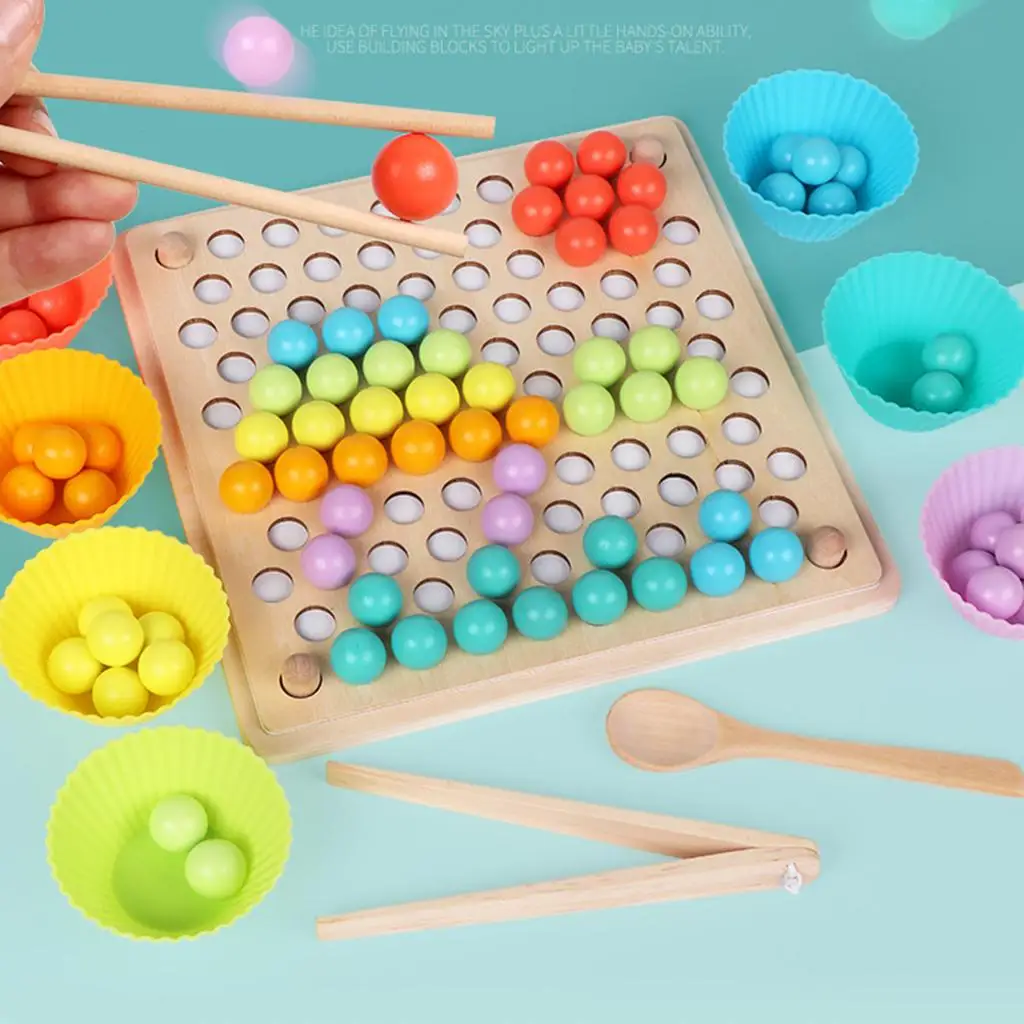 Montessori Material Toy, Coordination Teaching Aids - 77 Beads, 1 Wooden Board, 3pcs 5 Cards