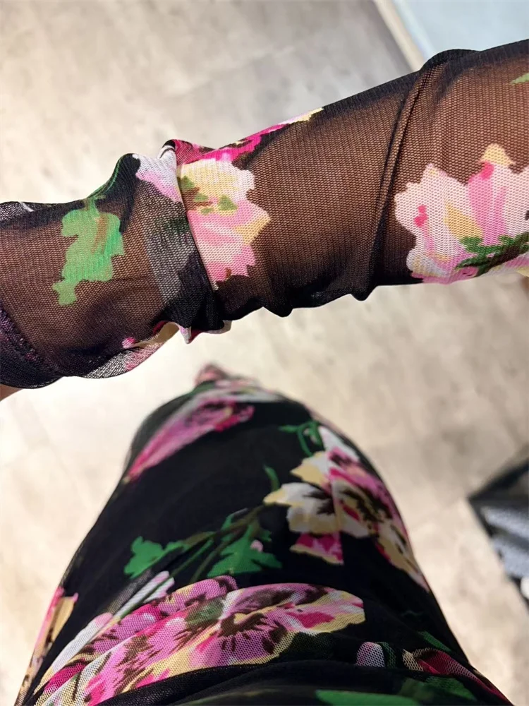 Romantico floreale bifacciale in tulle avvolgente Dr Corpetto lungo con nodo Sve da donna Dr Faionable Ele Casual Sle