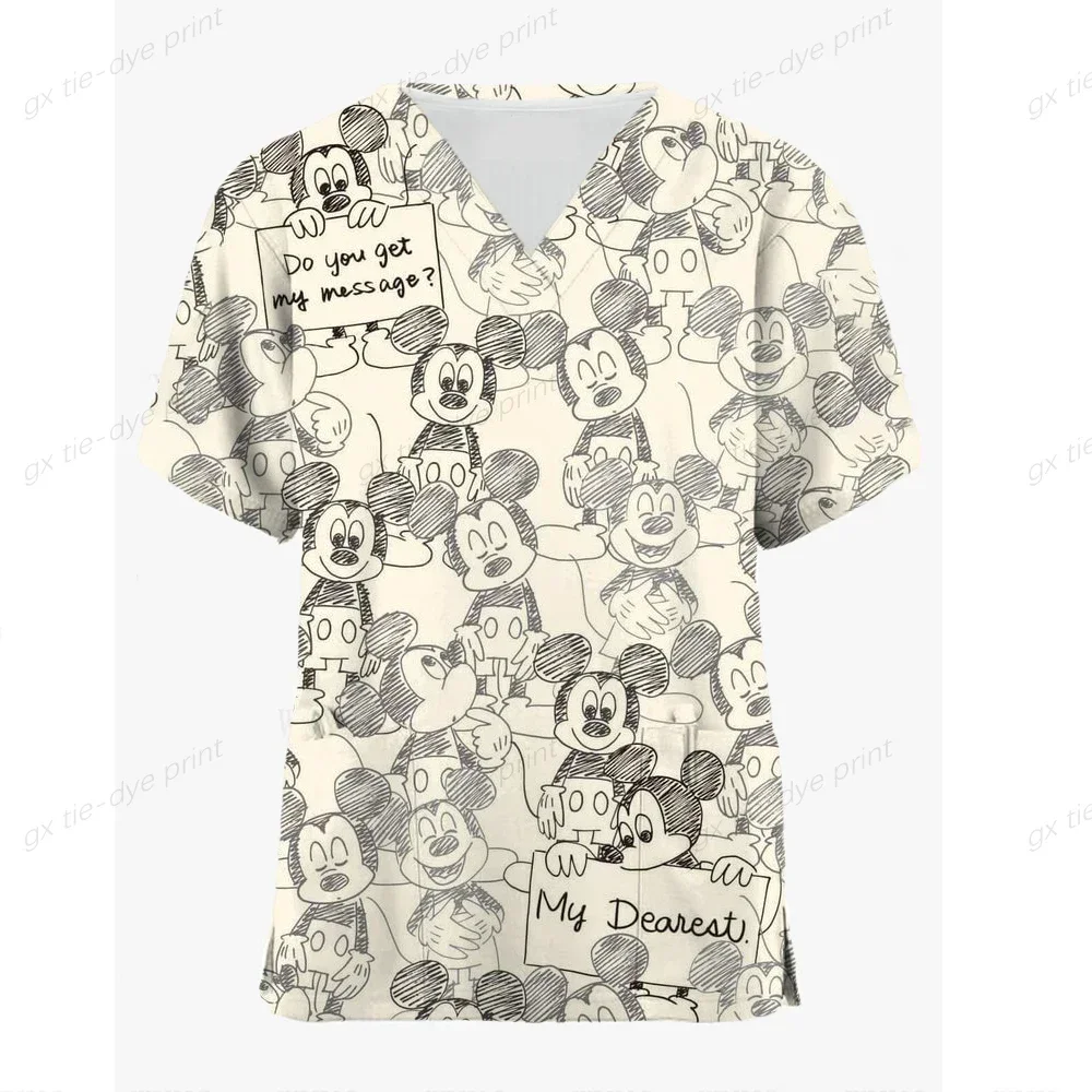 Disney-meninas Mickey Mouse 3D impresso camiseta de manga curta, roupas infantis, camiseta respirável, desenhos animados divertidos, casual