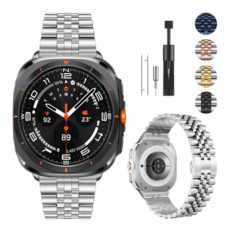 حزام ساعة معدني لساعة سامسونج جالاكسي الترا 2025 47 ملم سوار معصم من الفولاذ المقاوم للصدأ لساعة جالاكسي 7 الترا سوار