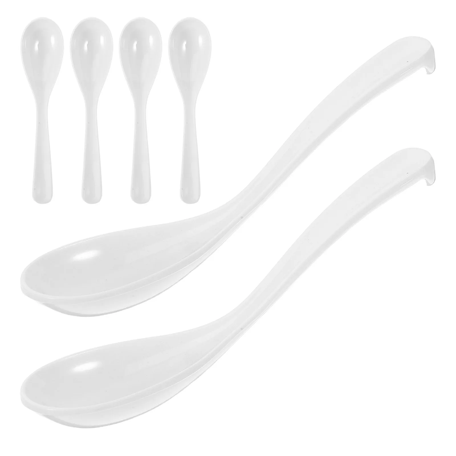 Cucharas de sopa de melamina comerciales, plástico blanco, uso en restaurantes, para servir ramen, postres, sopas, catering, cucharas de sopa asiáticas, 4 Uds.