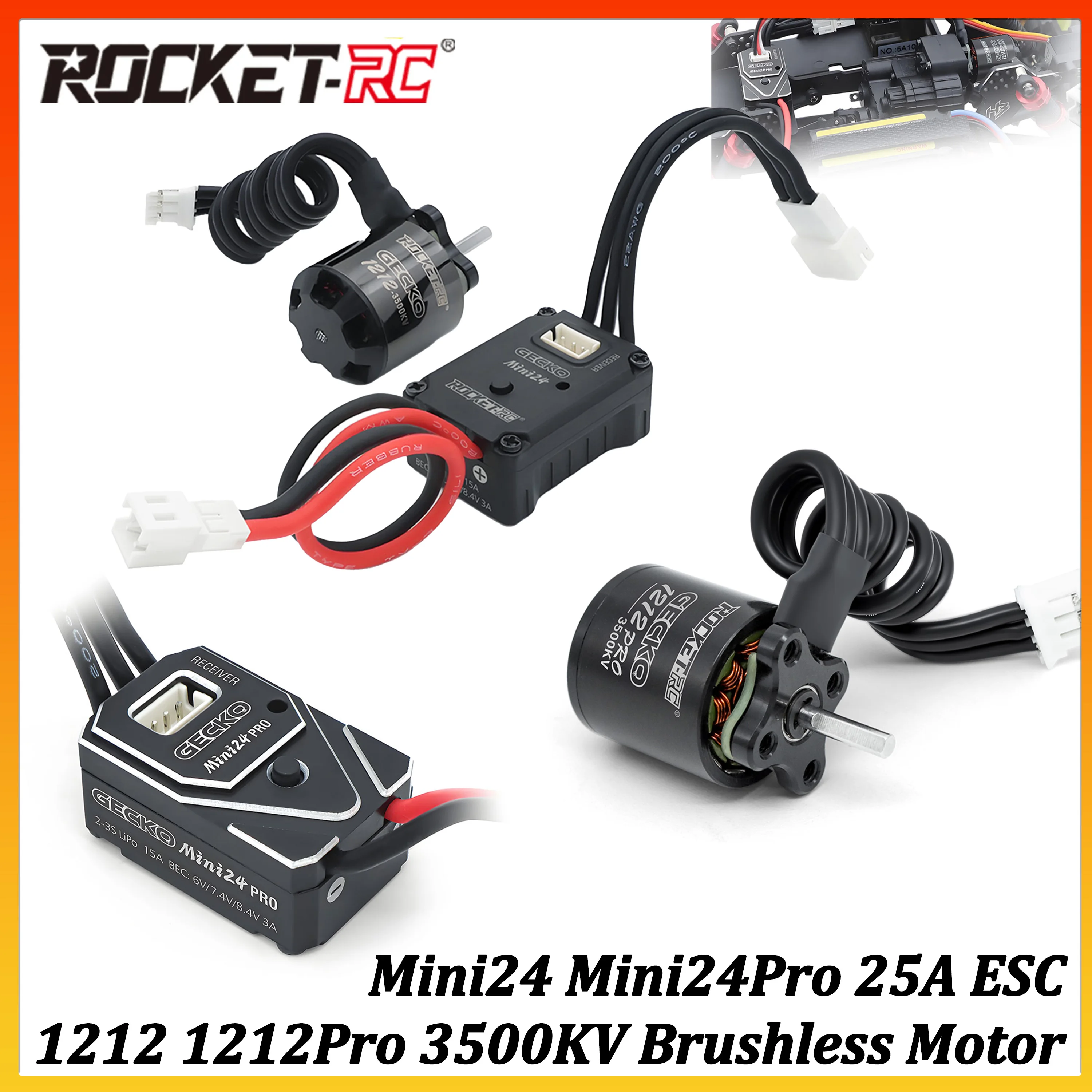 Moteur Brushless ROCKET-RC 1212Pro 1212 3500KV et ESC Mini24Pro Mini 25A pour Voitures RC Crawler et Drift 1/16 1/18 1/24 SCX24 TRX4M