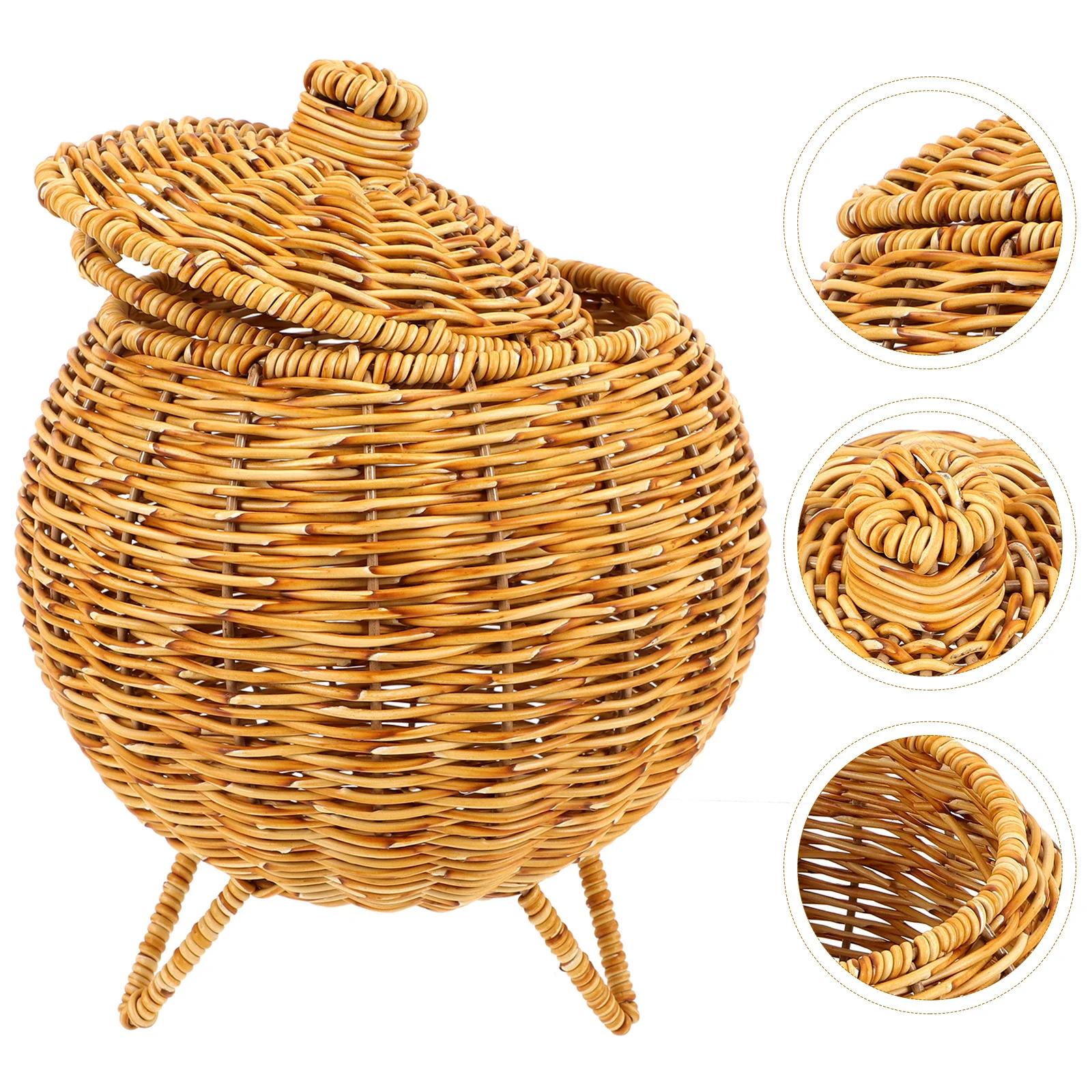 

Pumpkin Shape Woven Egg Storage Basket Multi-Function Fruit Holder Safe Lid Retro Decor Home Bakery Use