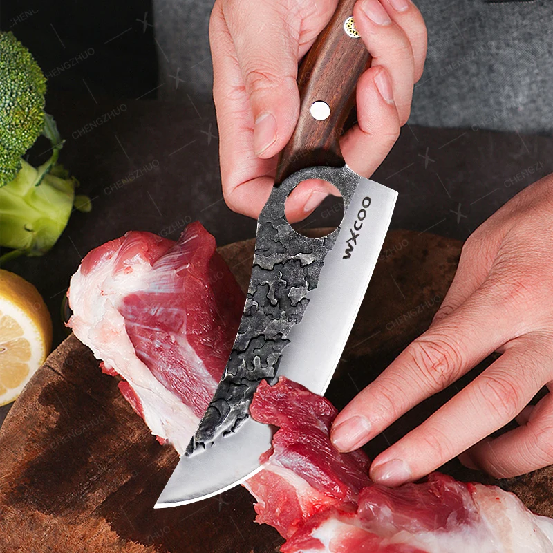CHENGZHUO Forged Kitchen Chef Knife Set High Carbon Steel Meat Fish Fruit Cheese Knives Butcher Cleaver Boning Knife with Cover