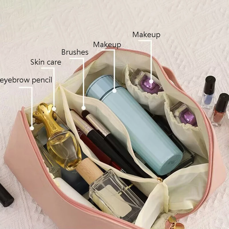 Large Travel Cosmetic Bag for Women Leather Makeup Organizer Female Toiletry Bags Toiletries Organizer Female Storage