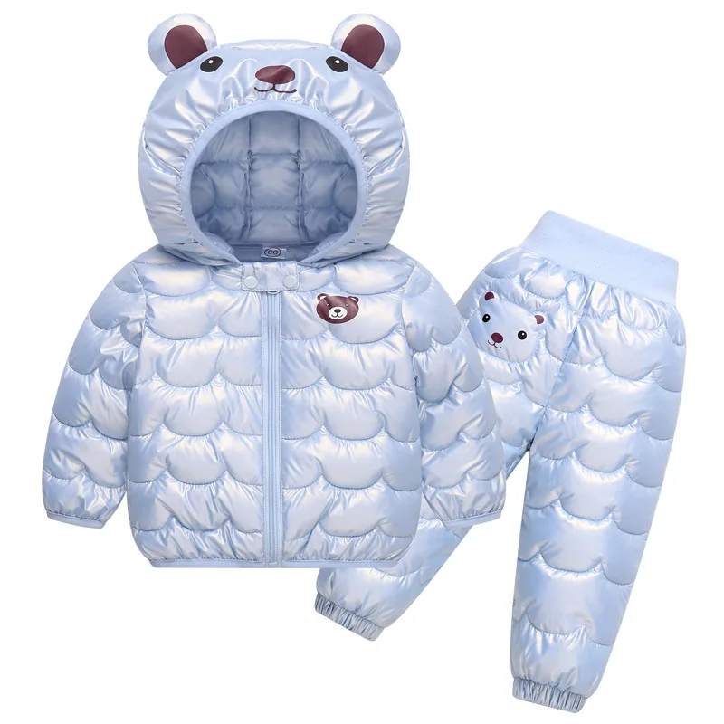 2023 New Children\'s Winter Set Boys and Girls\' Down Coat Cartoon Bear Hooded Coat+Pants Baby Snow Thickened Warm Set 0-5Y