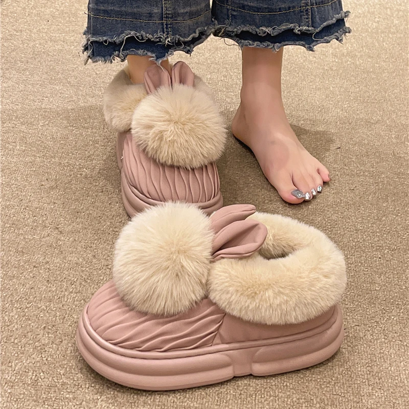 Winter Shoes Women Casual Female Sneakers Clogs Platform Loafers Fur Creepers Comfortable Cover Heel Slipper Slides Winter Shoes