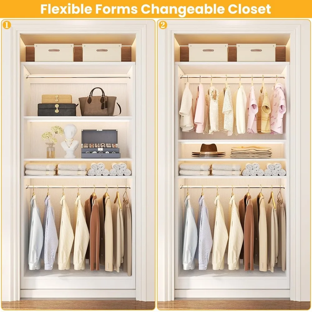 Unikito 3FT Closet System with 2 Hanging Rods and Adjustable Shelves, White