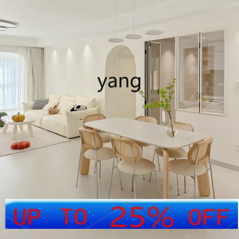 

LH Log Cream Style Dining Table Household Small Apartment Solid Wood Stone Plate Dining Table and Chair Rectangular Table