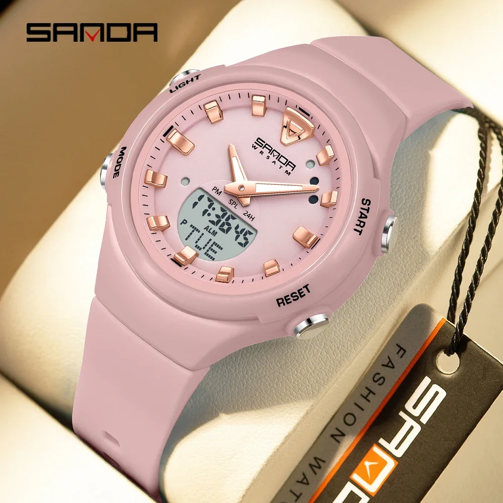SANDA 6371 Double Display Sports Watches Men Luminous Multifunction Waterproof Women Wristwatch Outdoor Running Student Alarm