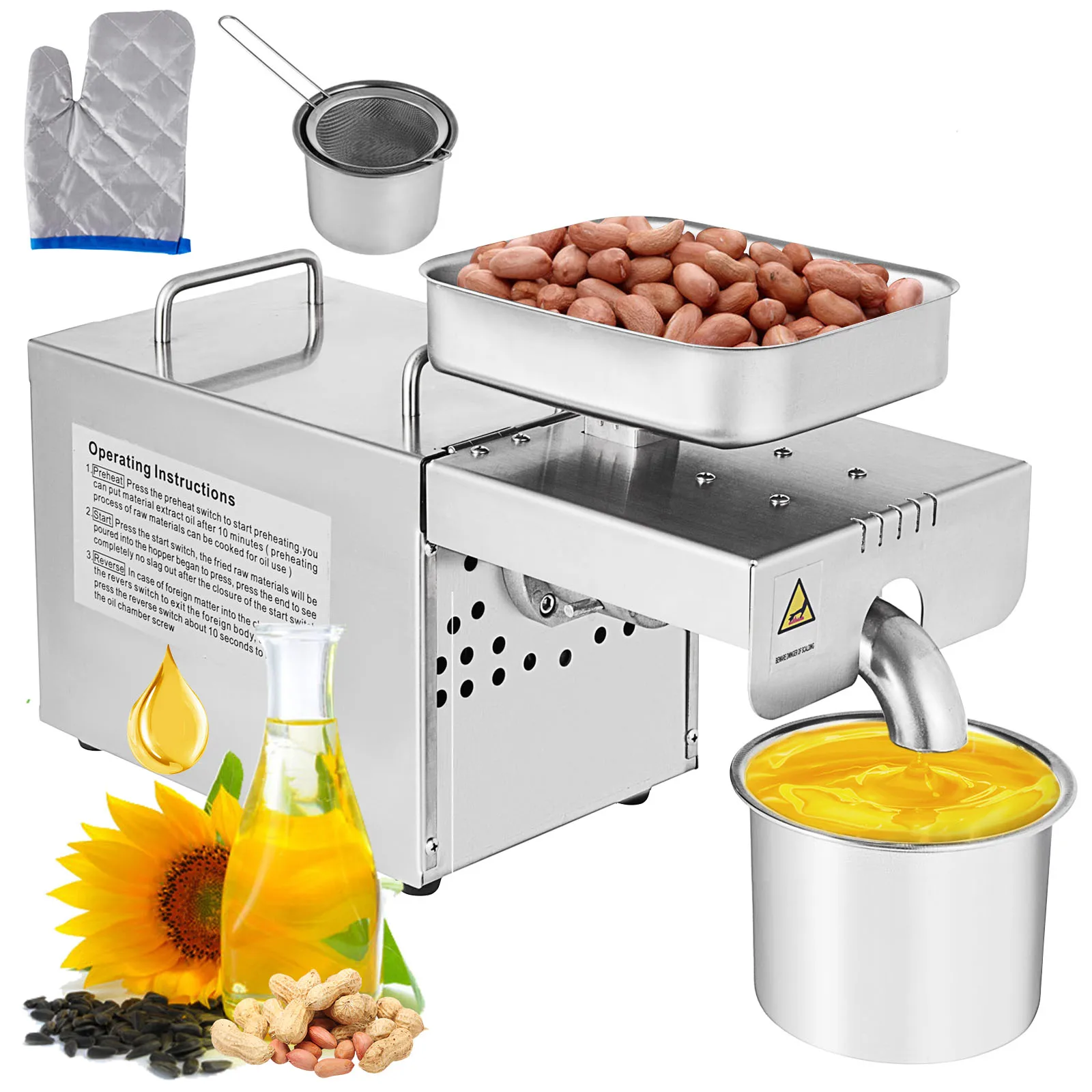 VEVOR Electric Oil Extractor Automatic Oil Press Machine for Home & Commercial Use Sesame Canola Sunflower Seeds Peanuts Walnuts