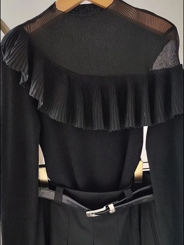 Ele gebreide trui met hoge kraag, slim fit, basis, modieus, damesachtig, voor woon-werkverkeer, normale lengte, lange mouwen