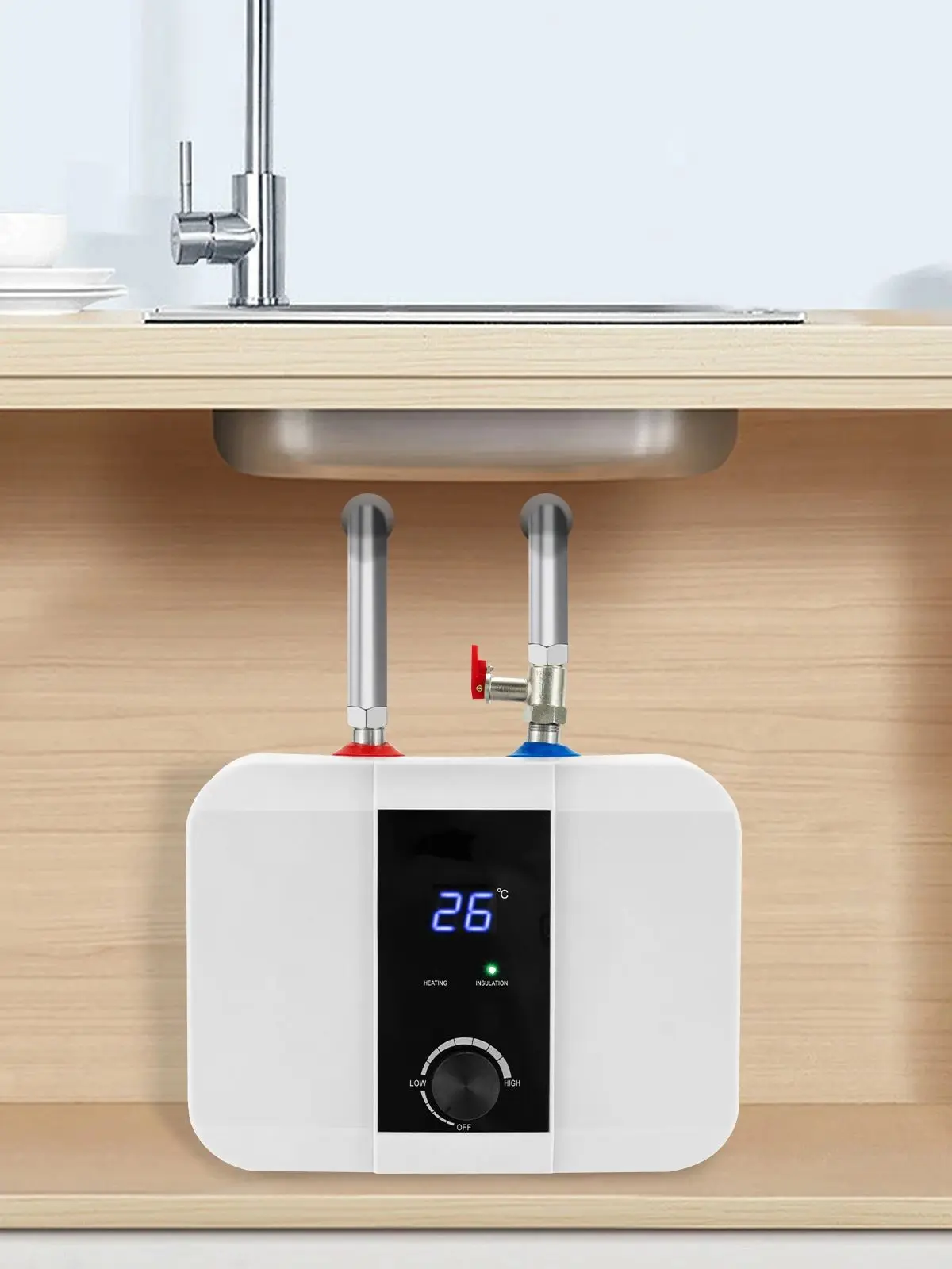 1500W Mini-Durchlauferhitzer, 6L Elektrischer Warmwasserbereiter mit LED-Anzeige & Temperaturregelung für Küche unter der Spüle