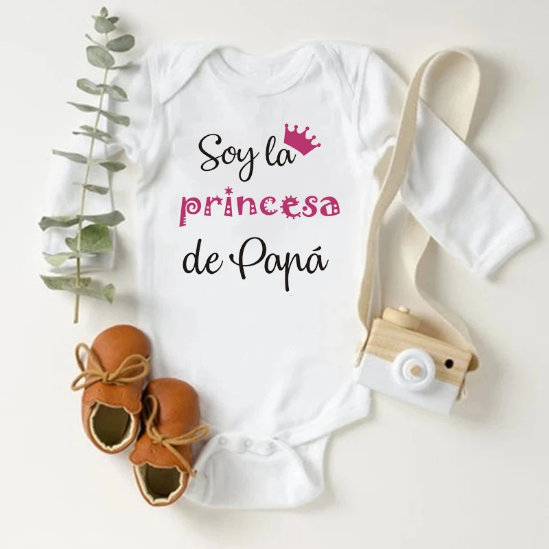 

Soy La Princesa De Papa Baby Bodysuit Valentine Newborn Outfit Romper Infant Long Sleeve Jumpsuit Holiday Clothes