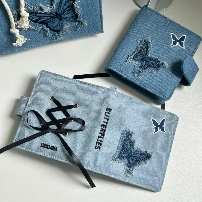 

Tassel Jeans Butterfly Binder Kpop Photocard Collect Book M5 1grid 3inch Photo Holder Idol Photo Album Loose-leaf Noteboo