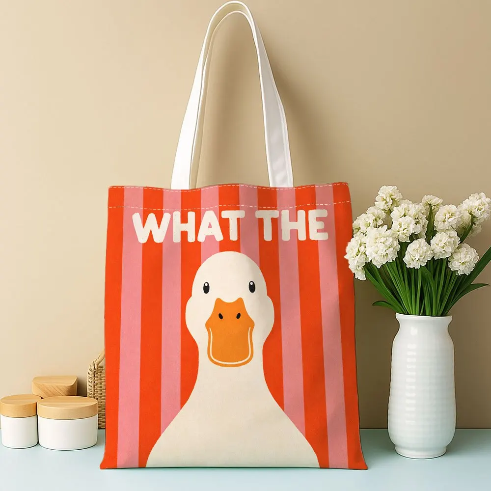 1pc Fun Goose Quotes Tote Bag Humorous Reusable Shopping Bag Multifunctional Facial Printed Shoulder Bag Casual Handbags