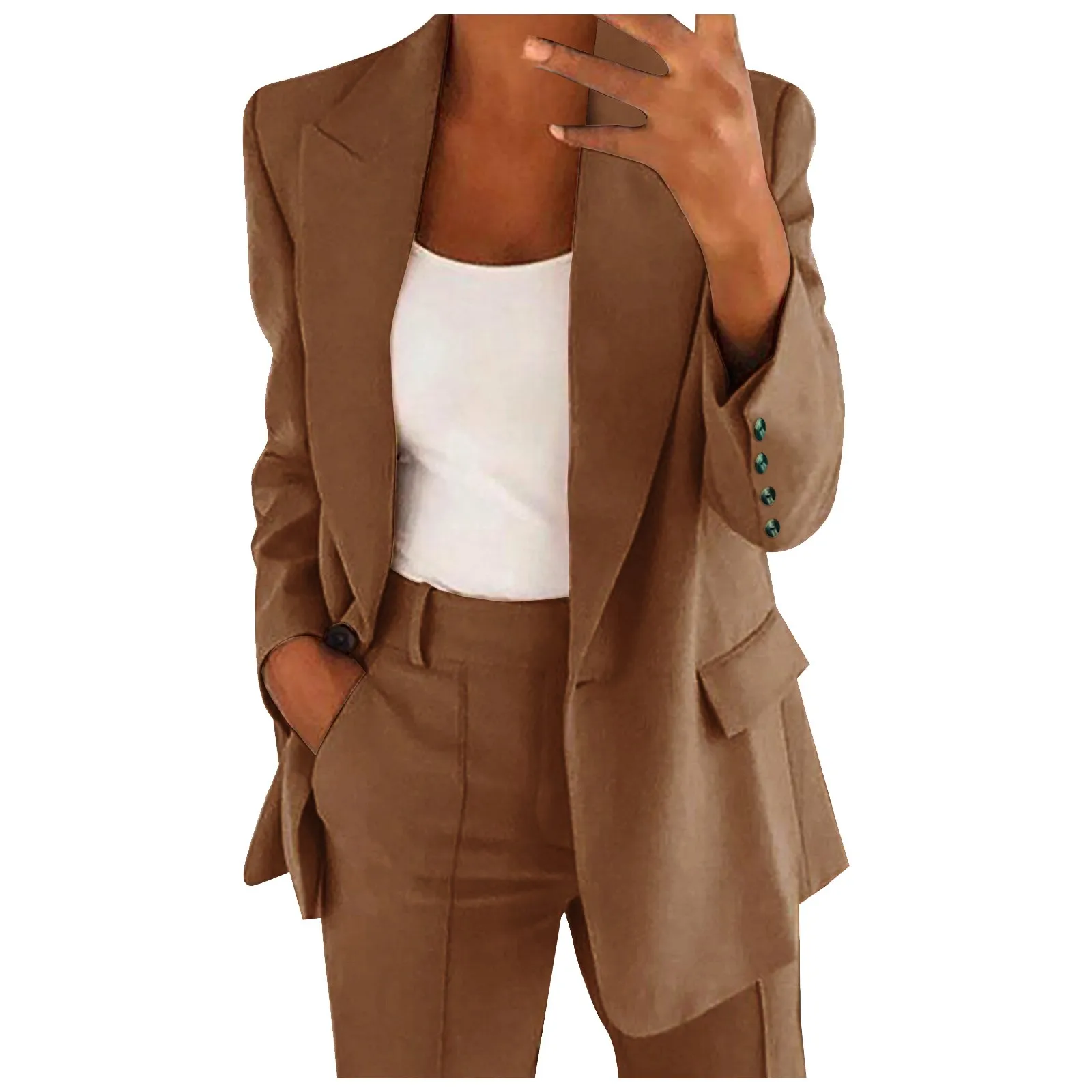 Popular Suit Coat Solid Color Blazer Long Sleeve Faux Pockets Blazer Top Business Oversize Elegant Spring Thin Transition Short