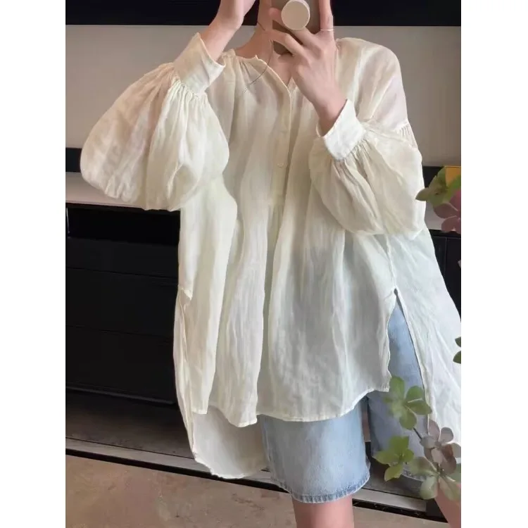 

Свободная женская защита от солнца irt, весна-лето, этикетка, удаленная асимметричная конструкция, маленький воротник-стойка, длинный све