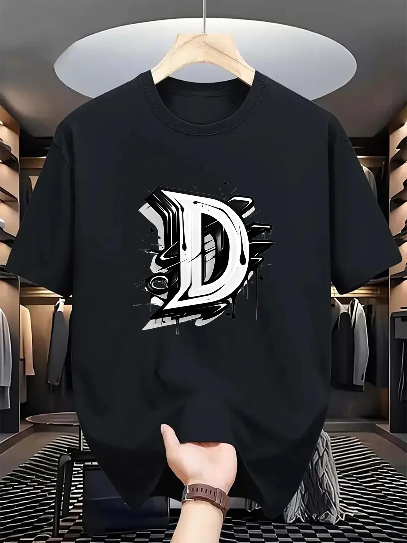 Men'S Black Cotton T-Shirt with Bold 