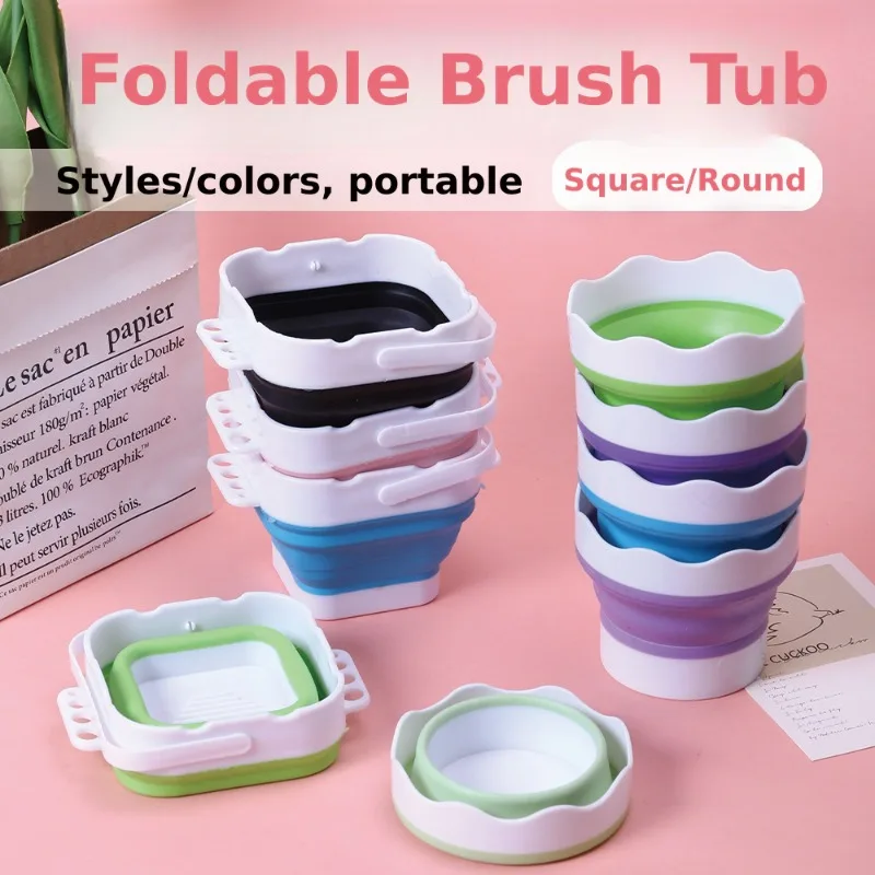 Thickened Foldable Mini Silicone Water Bucket, Multi-Functional Paint Brush Washing Cup, Collapsible Portable Art Container