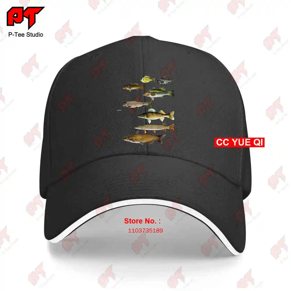 Fish Fishing, Crappie Walleye Bass Trout Catfish Minnow Baseball Caps Truck Cap AQZ5