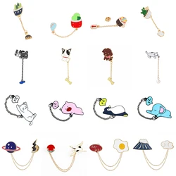 Creative Cartoon Chain Pendant Brooch Detachable Enamel Brooches Animal Whale Dog Crane Plant Potted Pins Jewelry Gift Wholesale