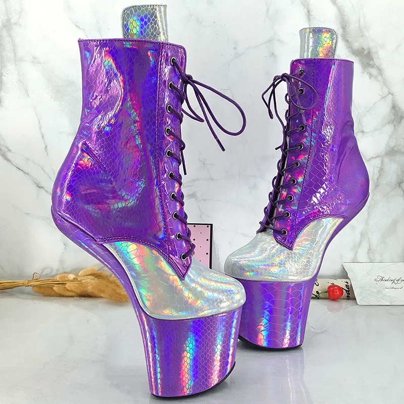 

Auman Ale New Holo Purple with Silver Heelless High Heel Boots Unisex Boots Vamp BDSM Boots 004