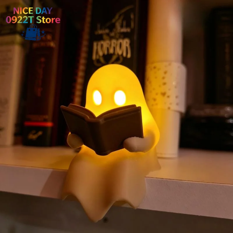 Halloween Party Decoration Favors Cute Ghost Reading Book Lamp Desktop Ornament For Bedroom Kids Gift@#X