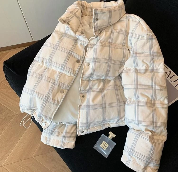 Corduroy Plaid Stand-up Collar Thickened Cotton Clothes for Women's Winter 2026 New Temperament Warm Casual Lazy Style Jacket