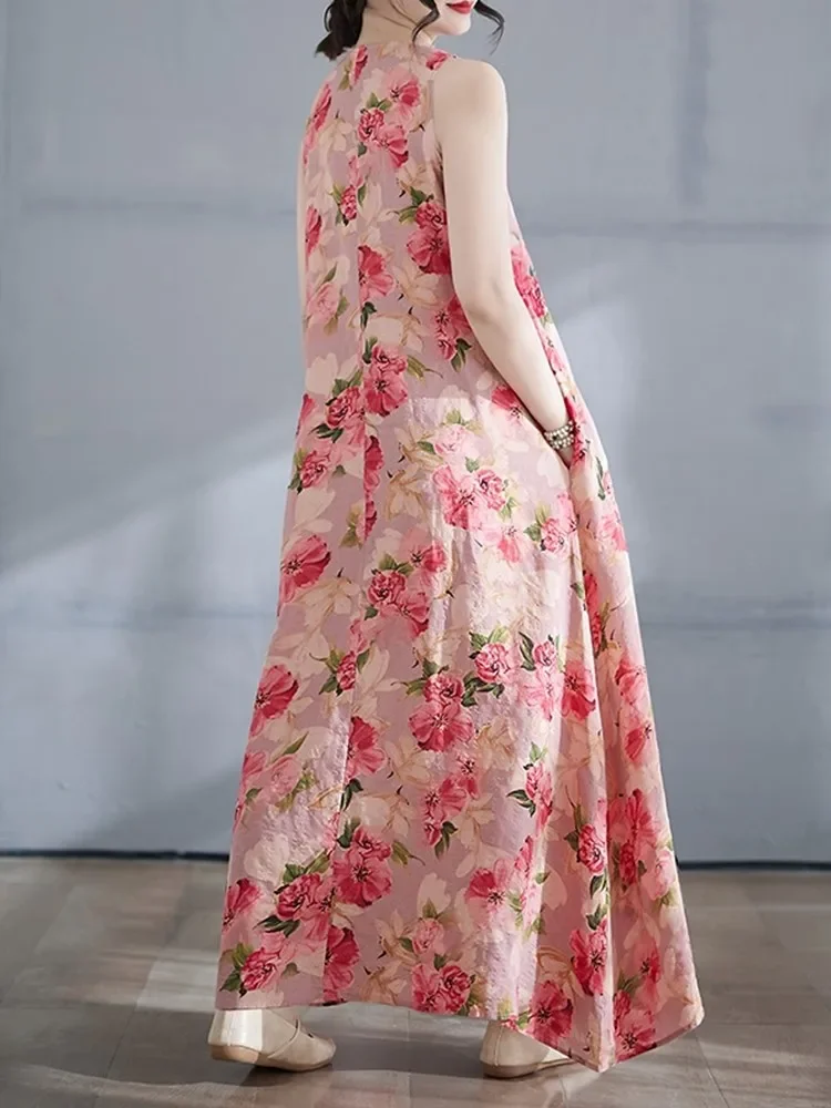 sleeveless oversized cotton vintage floral new in dresses for women casual loose long summer dress elegant clothing 2025