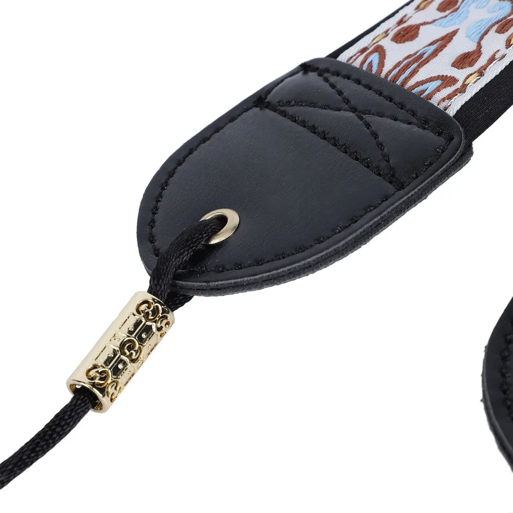 Five Leaf Grass/Blue Totem Embroidery Saxophone Neck Strap​ Adjustable​ ​Metal Hook​ ​Soft Sax Leather Strap​ ​Breathable​