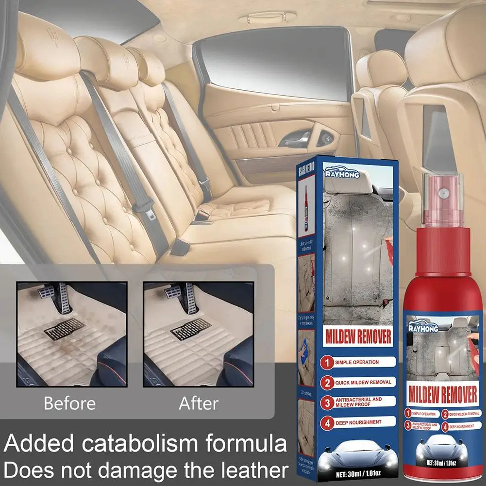 30ml Car Mildew Remover Multi-Functional Car Interior Cleaner Spray Stains Remover for Leather Fabric Car Seat Care