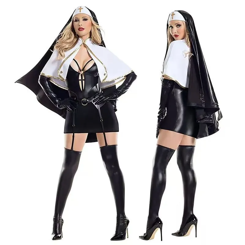 loween Lady Hollow Abito da donna aderente Costume da suora rivestito da donna adulta COS Nun Outfit aderente aderente Dr