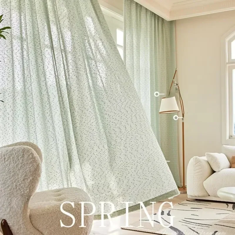 

Custom Size Green Fresh Tulle Curtains for Living Room Bedroom Dining Room Gauze Sheer Yarm Elegant Fashion Lace Decoration