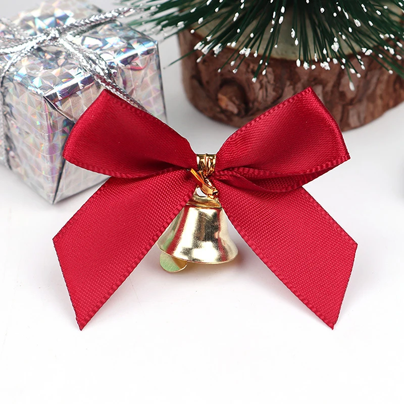 10pcs Delicate Bowknot Bells Christmas Gift Bows With Small Bells DIY Bows Craft Christmas Tree Decoration Christmas Bow Tie