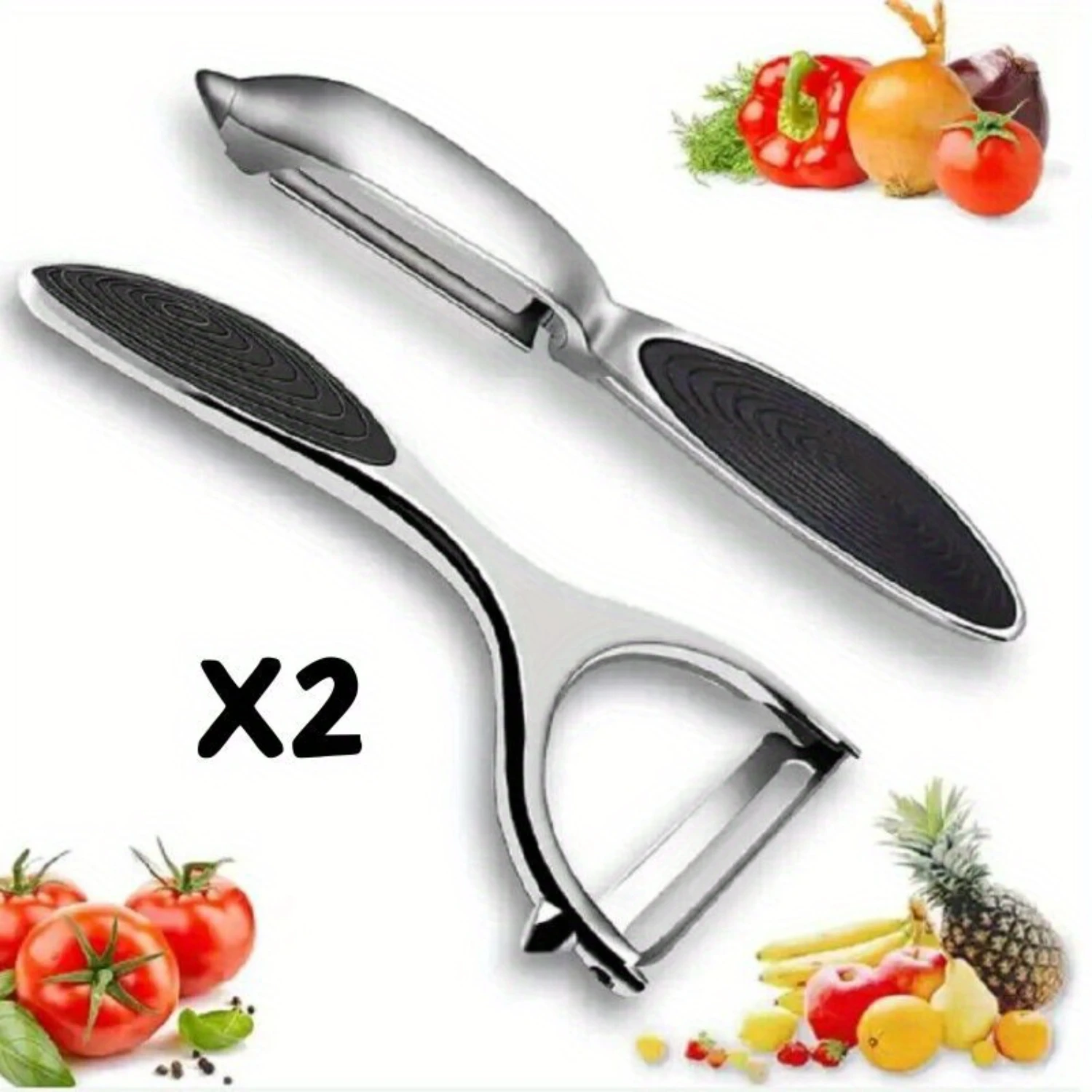 4-In-1 Stainless Steel Peeler Set For Fruits & Vegetables - Non-Slip, Multi-Use Kitchen Tool