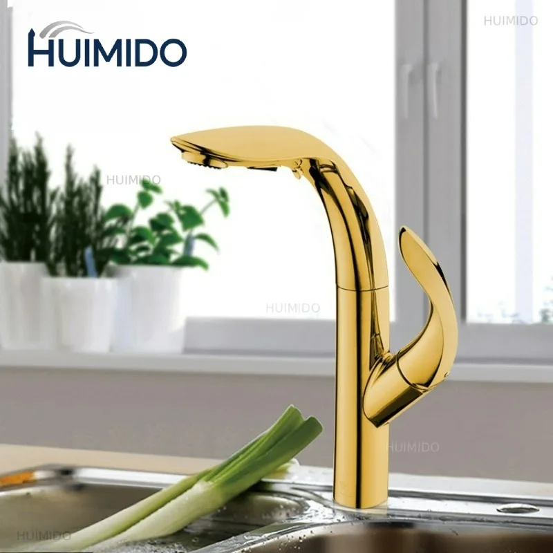 Luxury Pull Out Design Kitchen Faucet Brass Modern 2-Function Hot and Cold Water Sink Single Handle Faucet