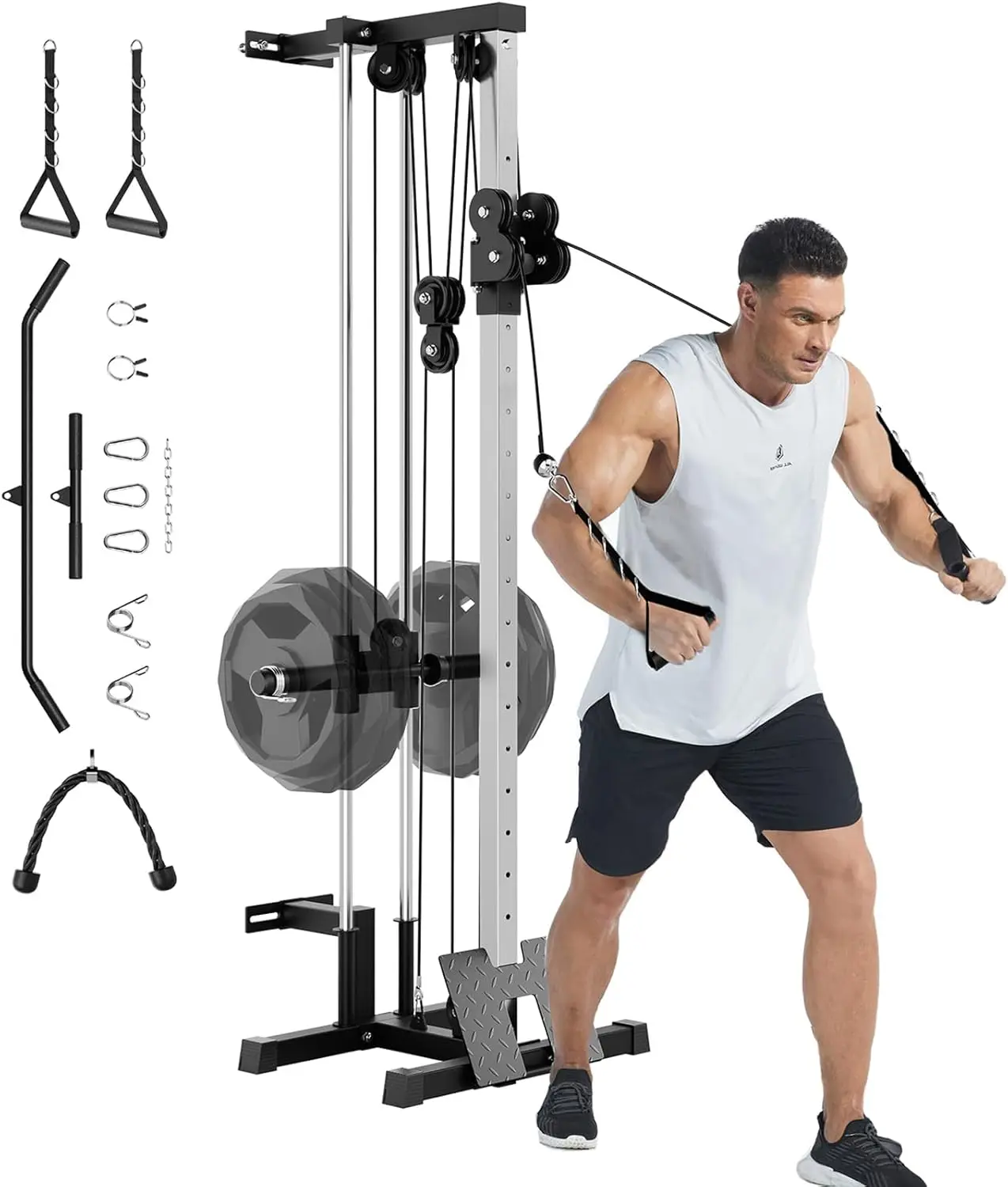 

Настенный тренажер для домашнего спортзала, металлический, с 19 положениями регулировки, двойная система блоков, регулируемая подставка для ног для универсальных тренировок